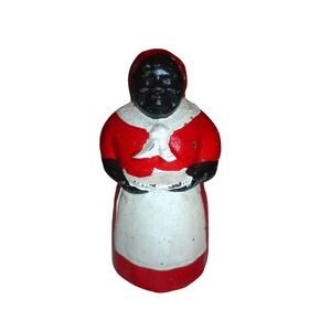 Vintage Cast Iron Aunt Jemima Mammy Still Bank Red White Dress Figurine 5.5"